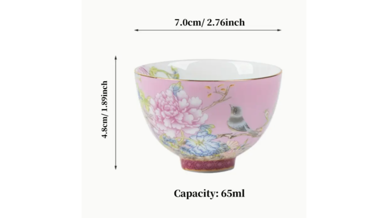 Elegant Chinese Floral Ceramic Tea Cups Set of Three